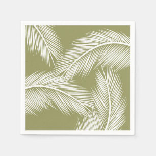 White palm leaves on green color background napkins