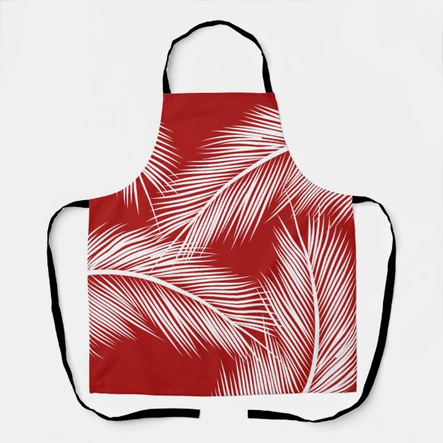 White palm leaves on red color background apron (Front)