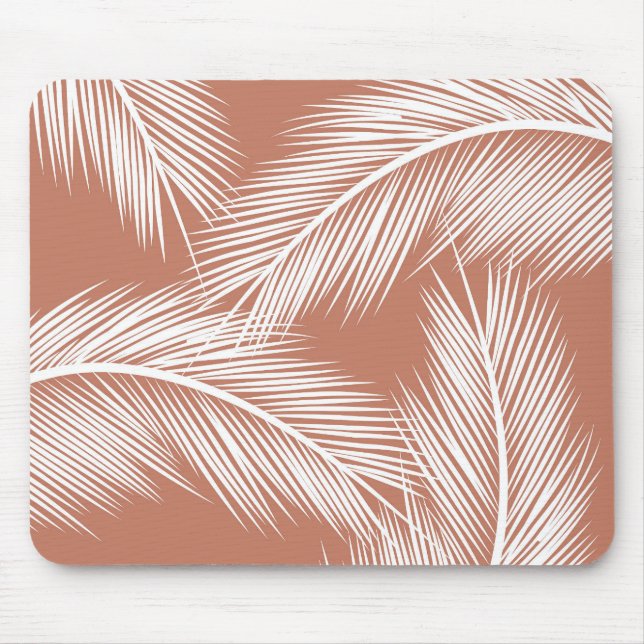 White palm leaves on terracotta color background mouse pad (Front)