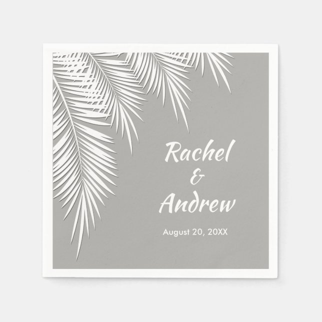 White Palm on Silver Party Napkins (Front)