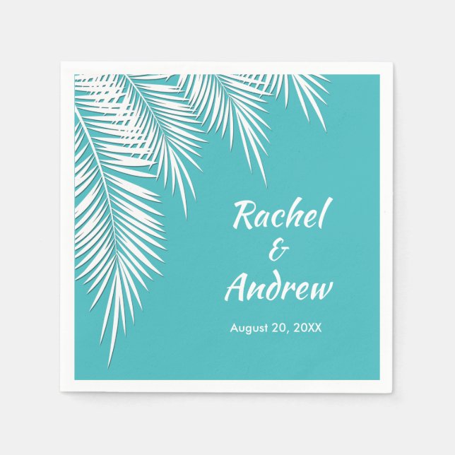 White Palm on Turquoise Party Napkins (Front)