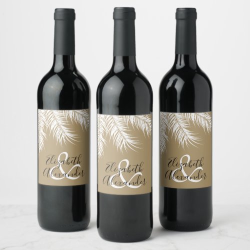 White Palm Tree Fronds on Dark Gold Thank You Wine Label