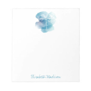 White Palm Tree on Blue Watercolor Personalized Notepad