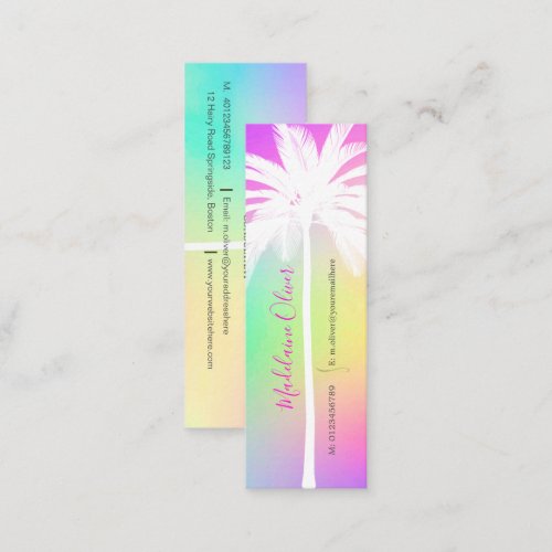 White Palm Tree Tropical Colorful Mini Business Card