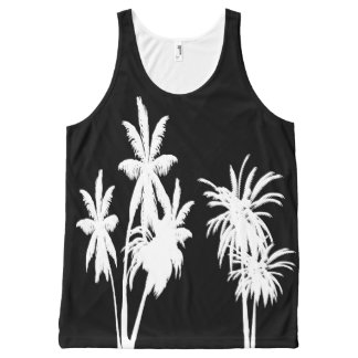 White Palm Trees Black All-Over-Print Tank Top