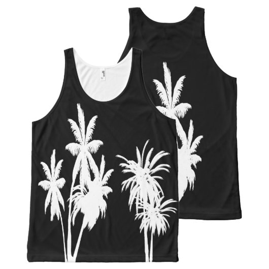 White Palm Trees Black All-Over-Print Tank Top (Front and Back)
