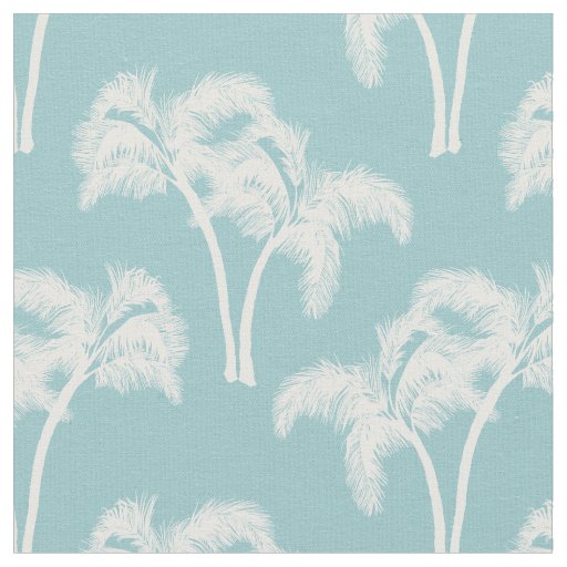White Palm Trees on Blue Fabric