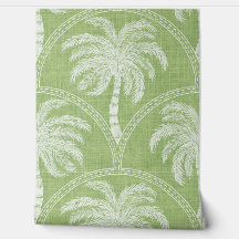 White Palm Trees on Soft Green Coastal Tropical 