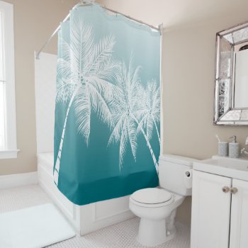 White Palm Trees You Choose Color Instant Ombré Shower Curtain by UTeezSF at Zazzle