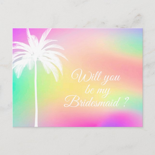 White Palm Will You Be My Bridesmaid Invitation (Front)