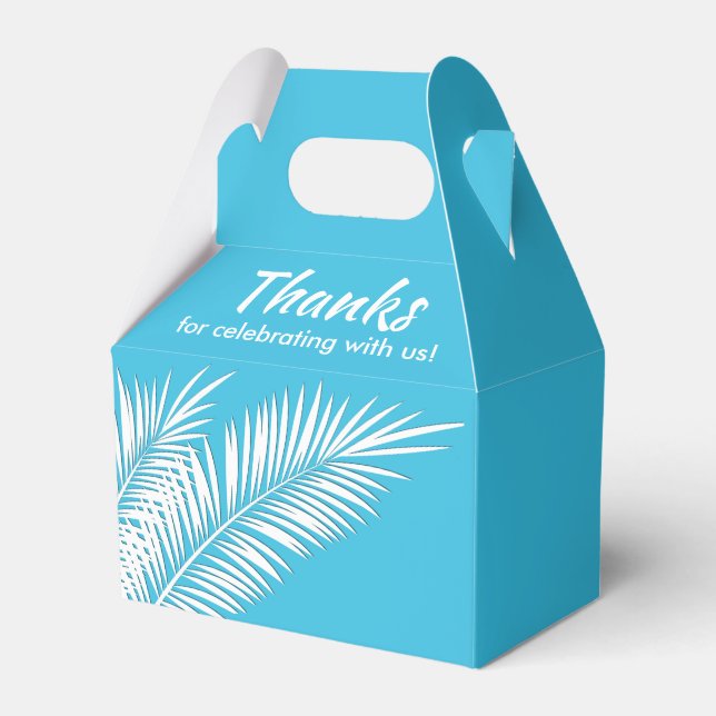 White Palms on Blue Gable Party Favor Boxes (Front Side)