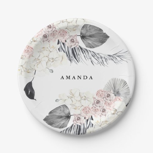 White Pampas Grass Floral Wedding Shower Party Paper Plates