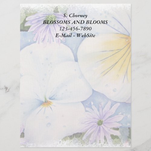 WHITE PANSIES CUSTOMIZABLE LETTERHEAD