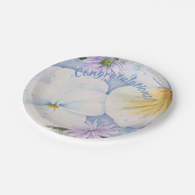 WHITE PANSY PARTY PAPER PLATES (Angled)