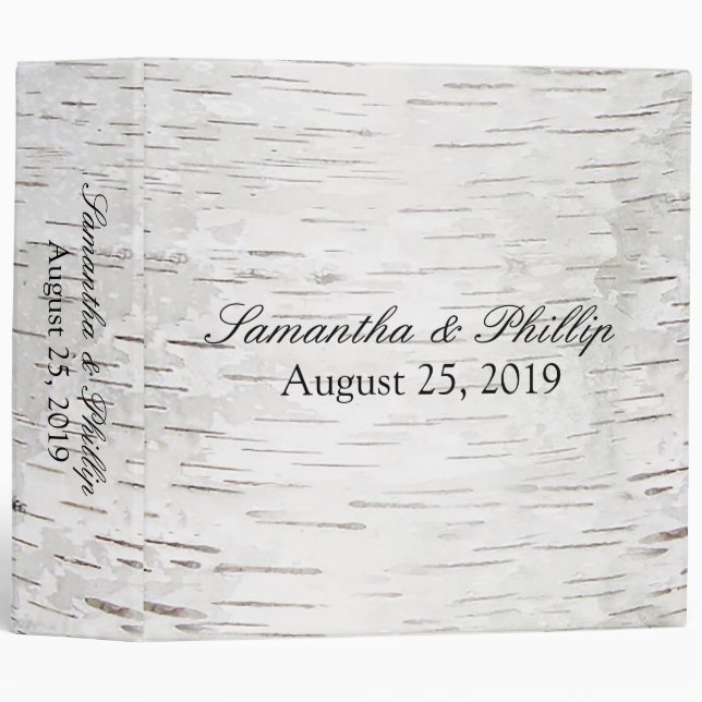 White Paper Birch Tree Bark Rustic Wood Wedding Binder (Front/Spine)