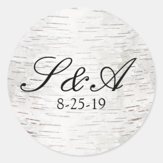 White Paper Birch Tree Bark Rustic Wood Wedding Classic Round Sticker