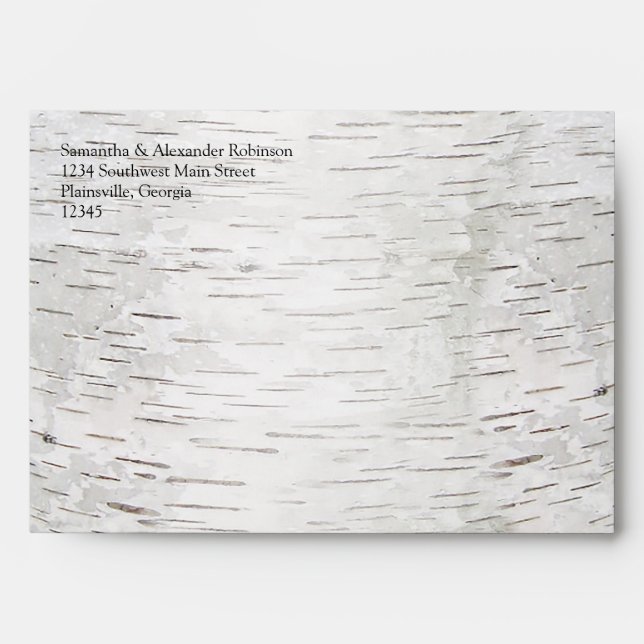 White Paper Birch Tree Bark Rustic Wood Wedding Envelope (Front)