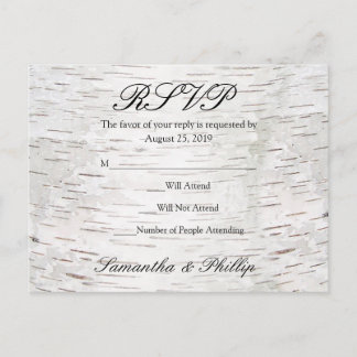 White Paper Birch Tree Bark Rustic Wood Wedding Invitation Postcard
