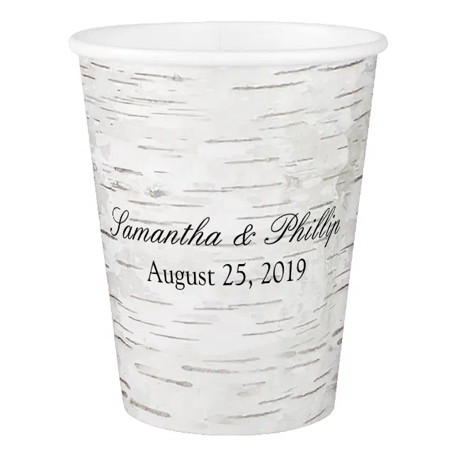 White Paper Birch Tree Bark Rustic Wood Wedding Paper Cup | Zazzle