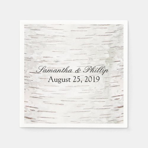 White Paper Birch Tree Bark Rustic Wood Wedding Paper Napkins