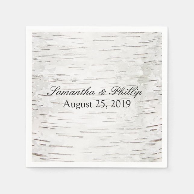 White Paper Birch Tree Bark Rustic Wood Wedding Paper Napkins (Front)