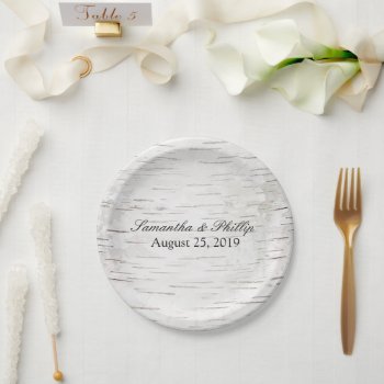 White Paper Birch Tree Bark Rustic Wood Wedding Paper Plates by CustomInvites at Zazzle