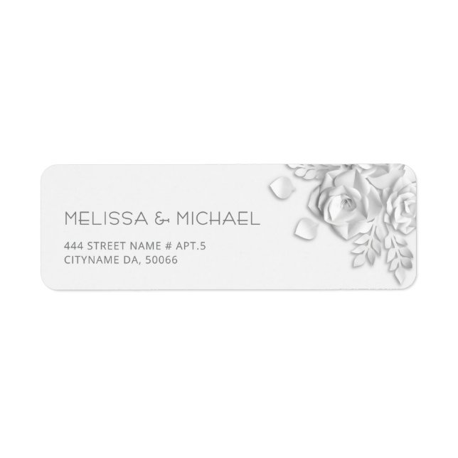 White Paper Cut Roses Minimalist  Wedding Label (Front)