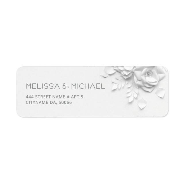 White Paper Cut Roses Minimalist  Wedding Label (Front)