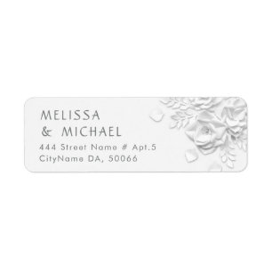White Paper Cut Roses Minimalist Wedding Label