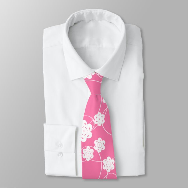 White Paper Flowers on Pink Tie (Tied)