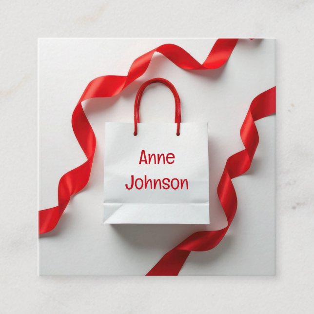 White Paper Gift Bag With Ribbons Square Business Card (Front)