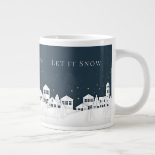 White Paper Houses Winter Scene Editable Text Giant Coffee Mug