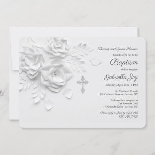 White Paper Roses Religious Invitation