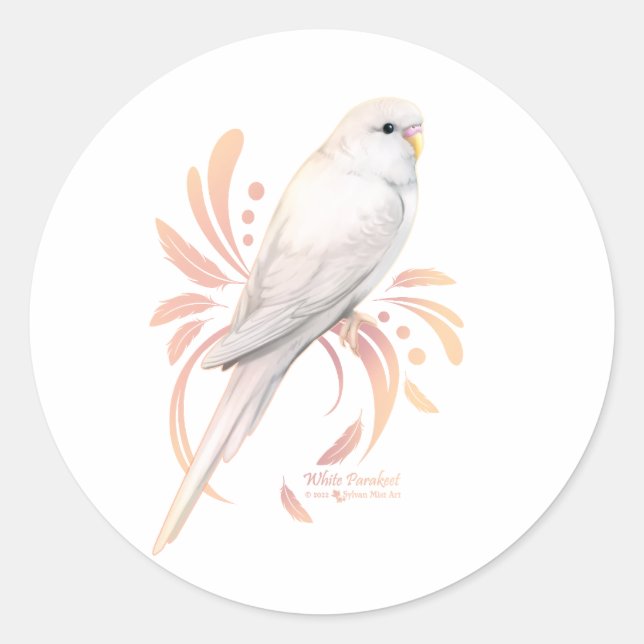 White Parakeet Classic Round Sticker (Front)