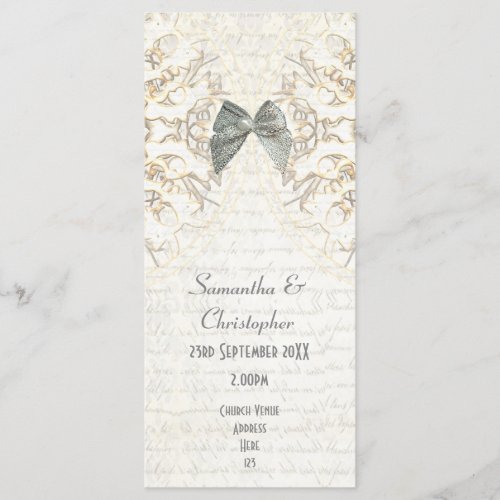 White parchment lace damask church wedding program