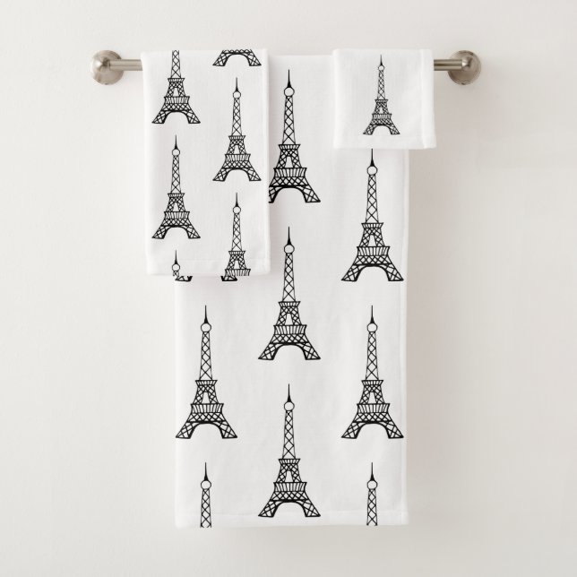 White Paris Eiffel Tower Bath Towels Set Gift (Insitu)