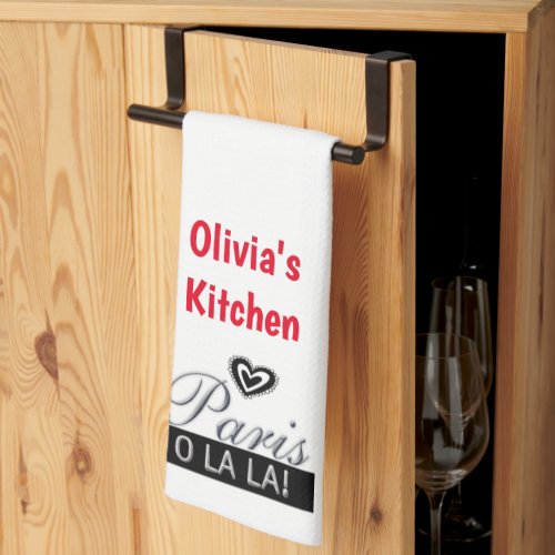 White Paris O La La Red Kitchen Hand Towel