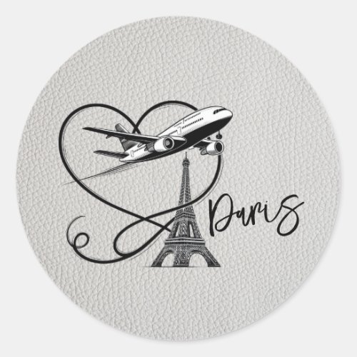 White Paris Passport  Classic Round Sticker