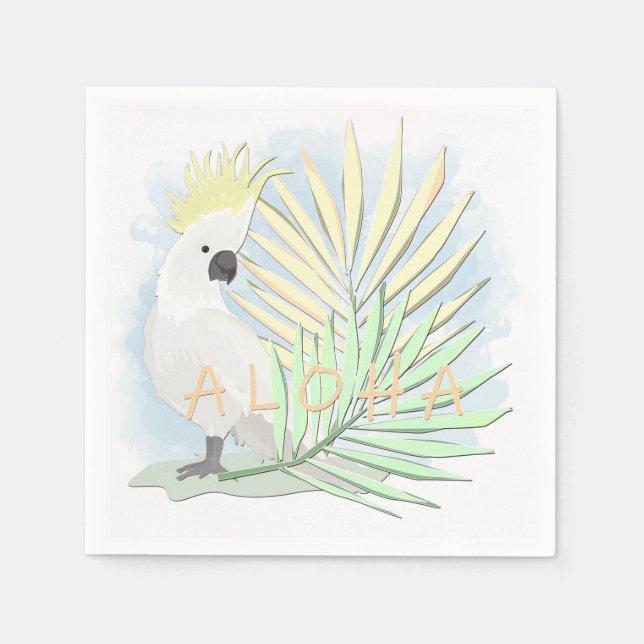White parrot cockatoo in palm leaves. napkins (Front)