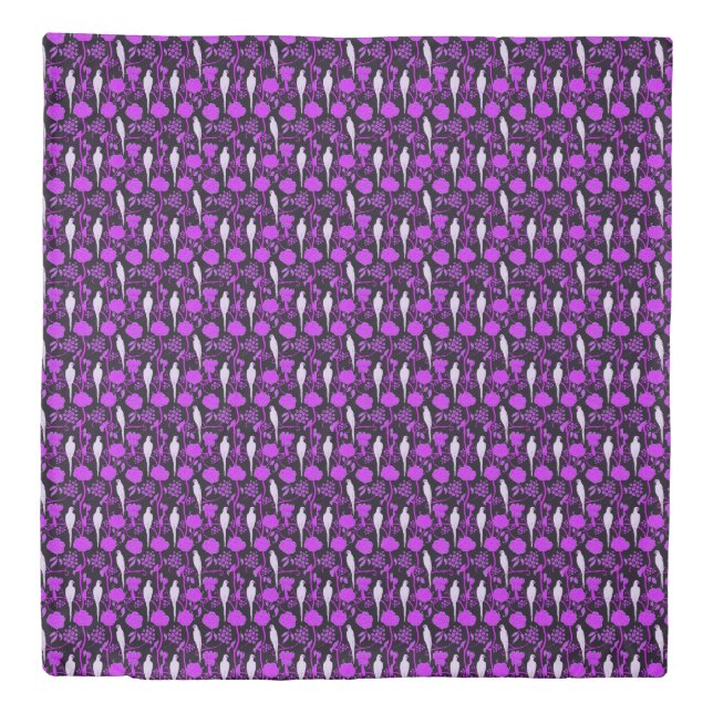 WHITE PARROTS AND FLOWERS ON PURPLE Floral Duvet Cover (Front)