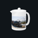 White Pass Train Teapot<br><div class="desc">Teapot with an Old-fashioned train traveling through the White Pass to Skagway, British Columbia with a snow covered mountain in the background.</div>