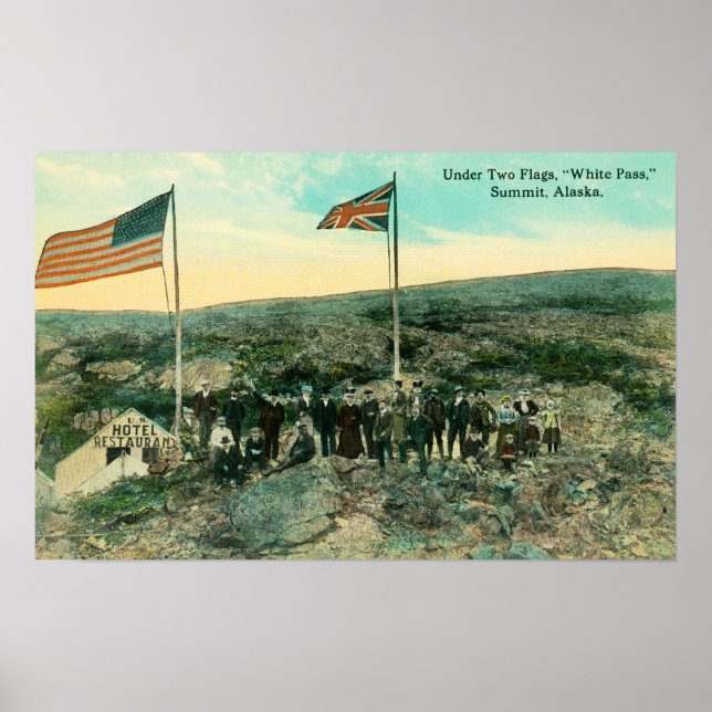 White Pass with Russian and American Flags Poster (Front)