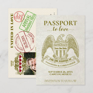 White Passport to Love Fun Destination Wedding Save The Date