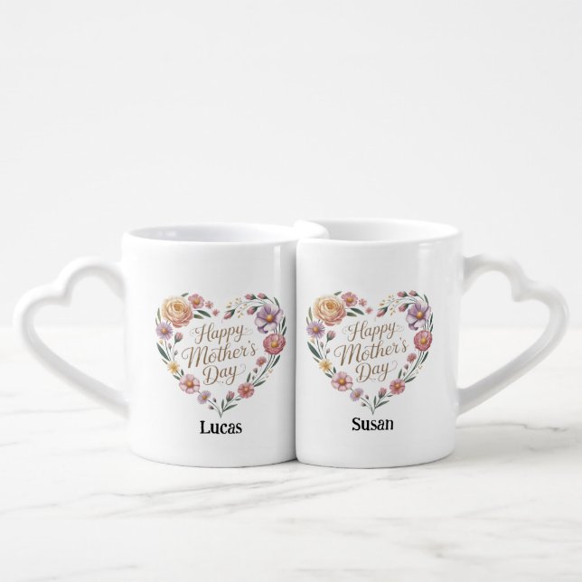 White Pastel Florals Flower Lovers Gift Coffee Mug Set (Front Nesting)