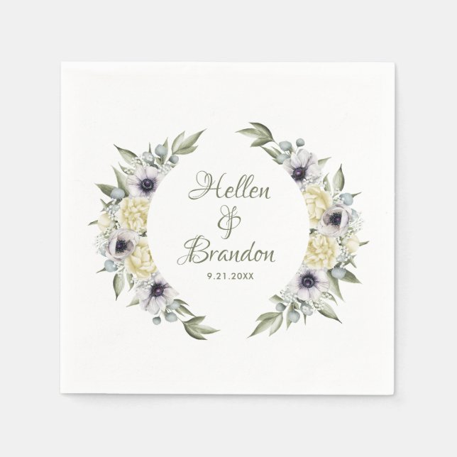 White & pastel peach shabby-chic flowers wreath napkins (Front)