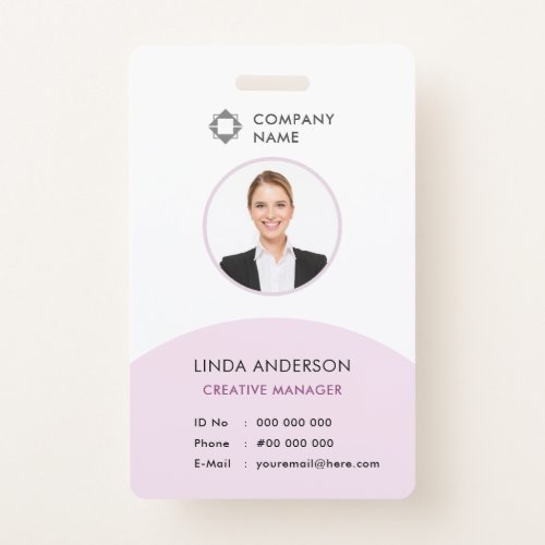 White Pastel Pink Employee Photo ID Company Logo Badge