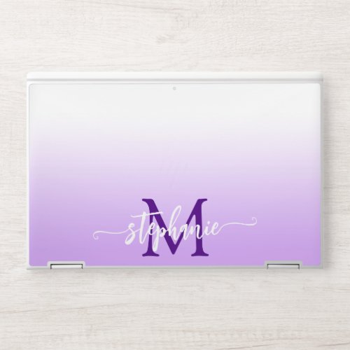 White Pastel Purple Lavender Ombre Girly Monogram HP Laptop Skin