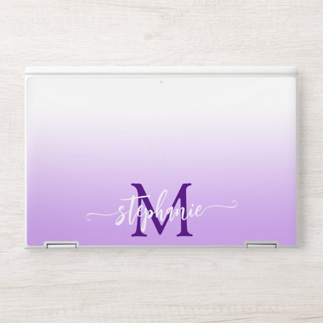 White Pastel Purple Lavender Ombre Girly Monogram HP Laptop Skin (Front)
