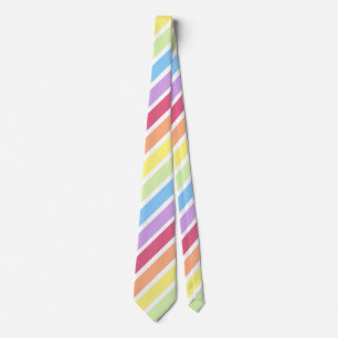 White Pastel Rainbow Diagonal Stripe Neck Tie