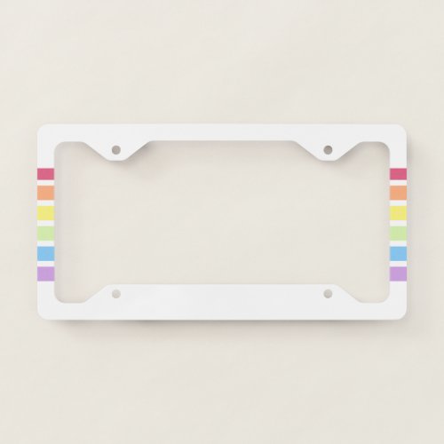 White Pastel Rainbow Stripe License Plate Frame